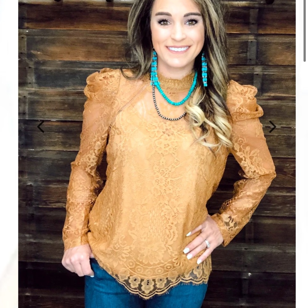 NWT mustard gold lace long sleeve top
